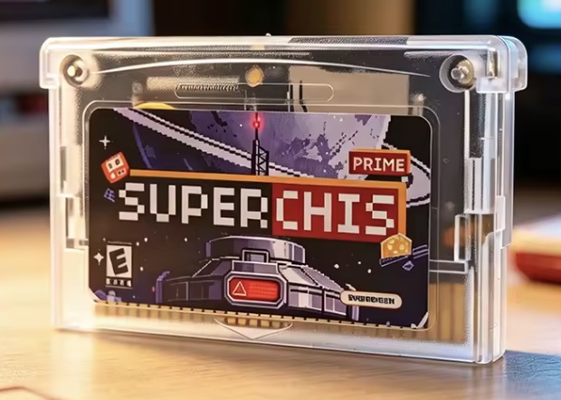 SuperChis Prime flash cart in a clear shell